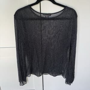 VICTORIA’S‎ SECRET Sheer Black Glitter Mesh Long Sleeve M/L Romantic Sexy Sheer